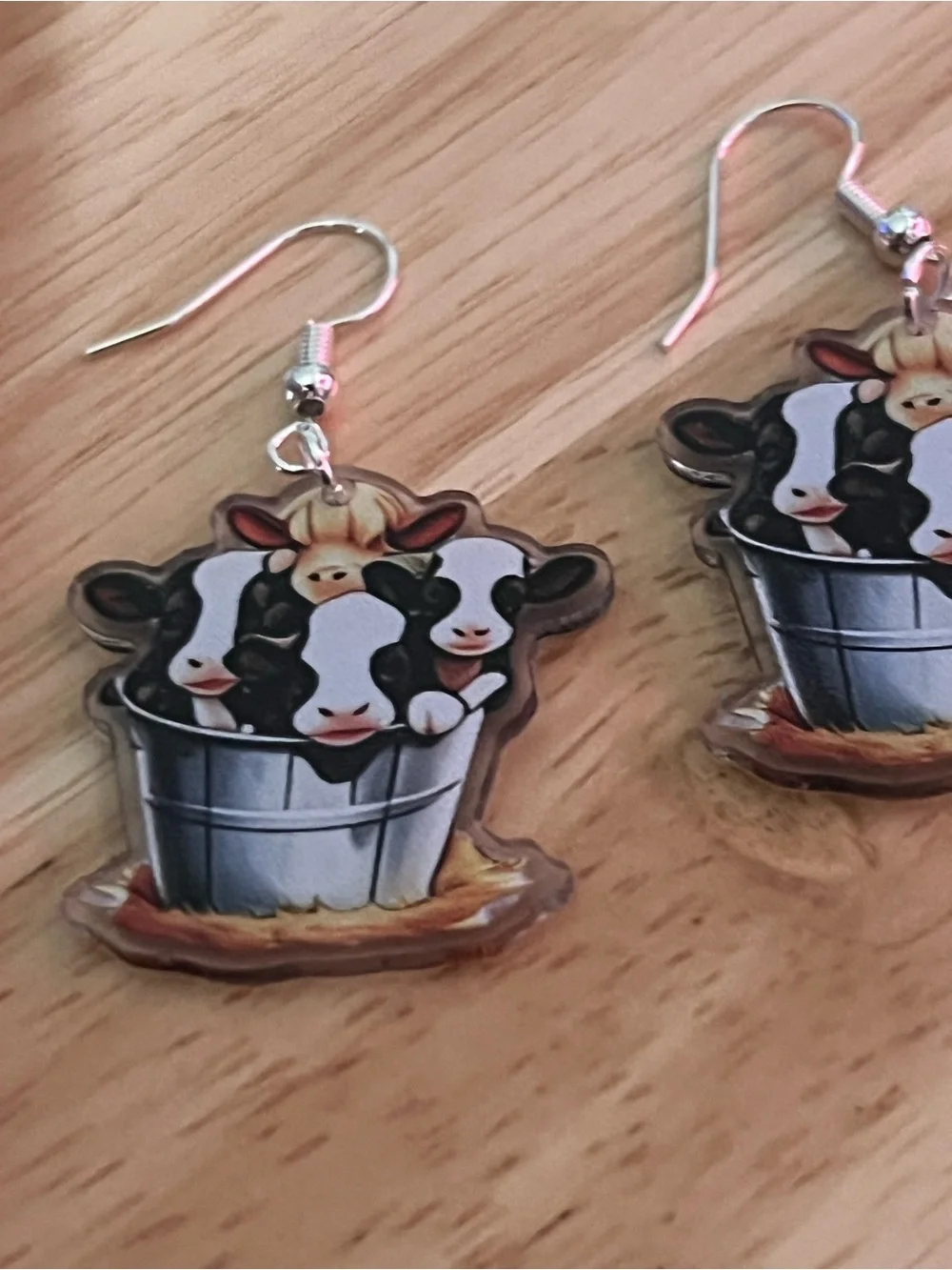 Cute Cow Bucket Earrings - Novelty Farm Animal Jewelry E201